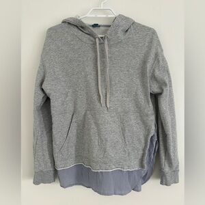 Gray Hoodie with Striped Hem
